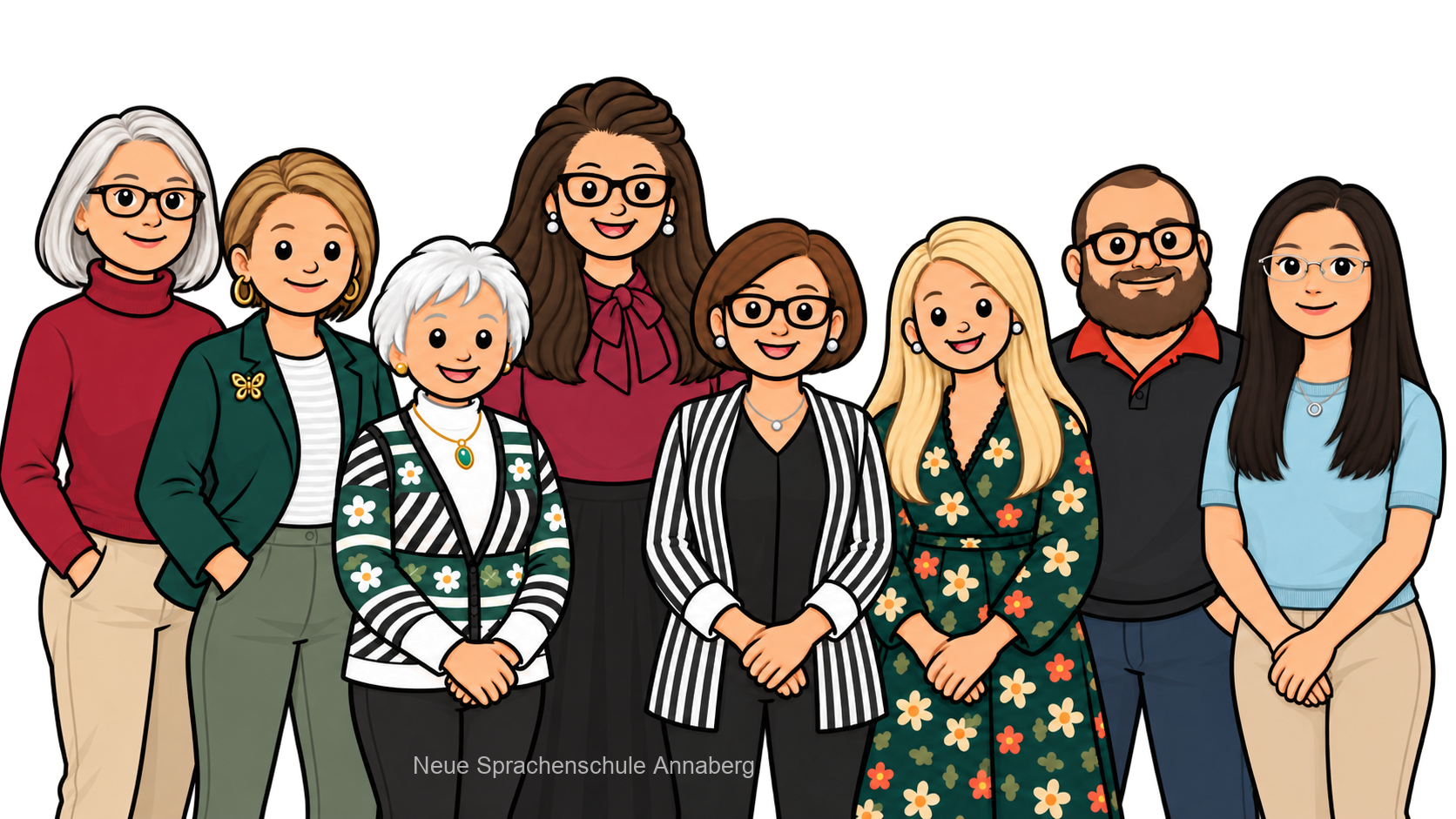 Unser vollständiges achtköpfiges Schulteam begleitet dich beim Deutschlernen